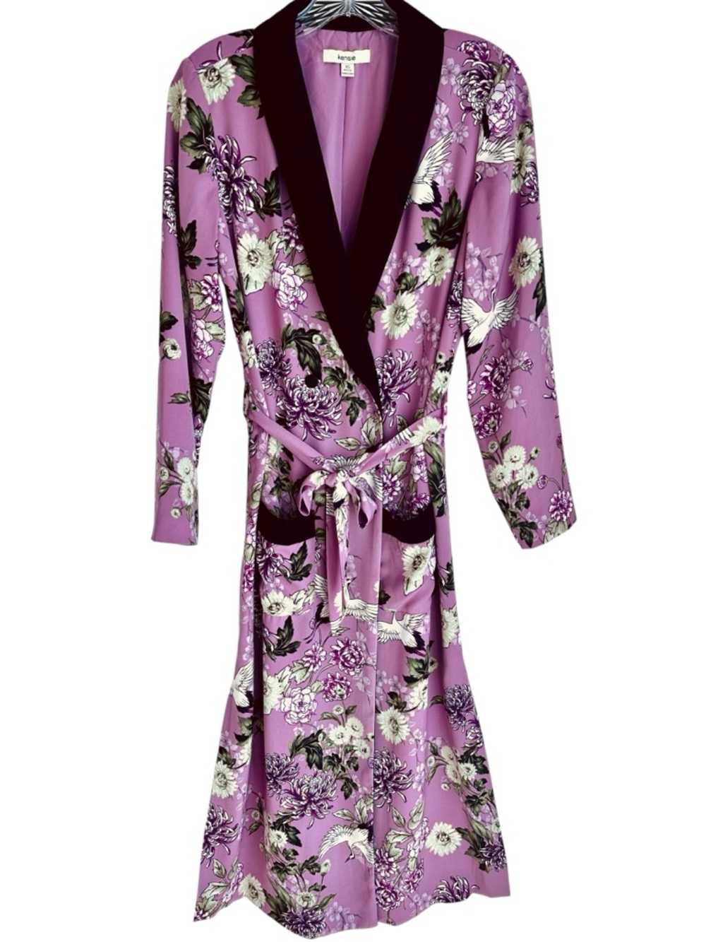 Kenzie Mauve Oriental Print Wraparound Belted Maxi Kimono Robe Size XS